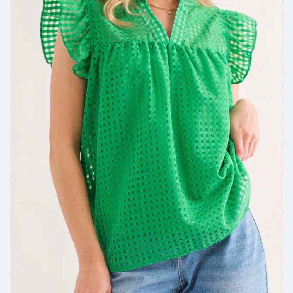 Entro Green Eyelet Blouse